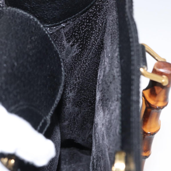 GUCCI Bamboo Hand Bag Leather Black Gold 002 1186 0260 Auth am9829