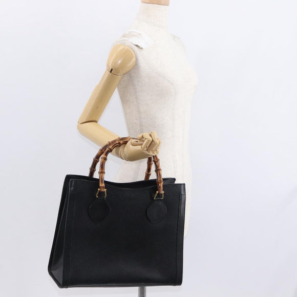 GUCCI Bamboo Hand Bag Leather Black Gold 002 1186 0260 Auth am9829
