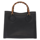 GUCCI Bamboo Hand Bag Leather Black Gold 002 1186 0260 Auth am9829-2
