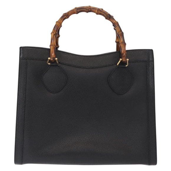 GUCCI Bamboo Hand Bag Leather Black Gold 002 1186 0260 Auth am9829