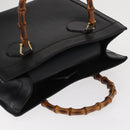 GUCCI Bamboo Hand Bag Leather Black Gold 002 1186 0260 Auth am9829-6