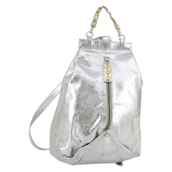 Gianni Versace Backpack Leather Silver Gold Auth am9831