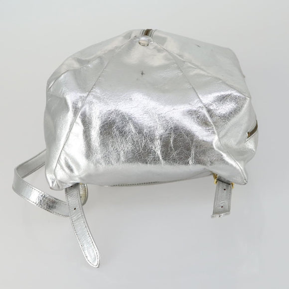 Gianni Versace Backpack Leather Silver Gold Auth am9831