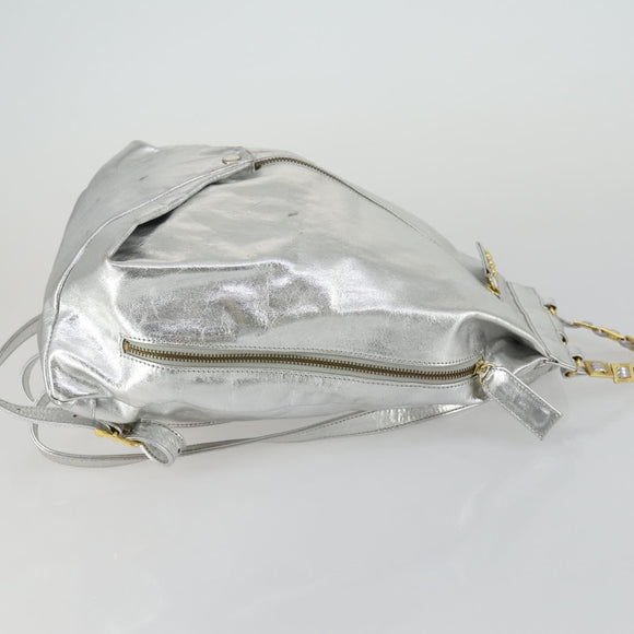 Gianni Versace Backpack Leather Silver Gold Auth am9831