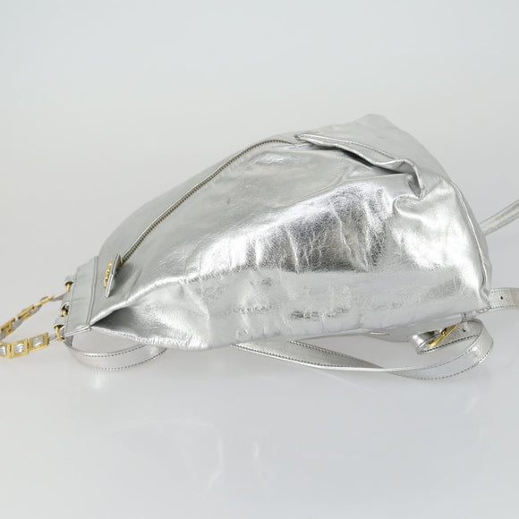 Gianni Versace Backpack Leather Silver Gold Auth am9831