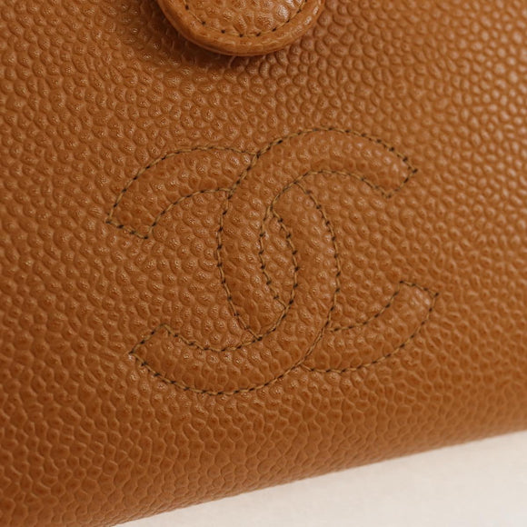 CHANEL Compact Wallet Caviar Skin Brown Gold CC Auth am9835V