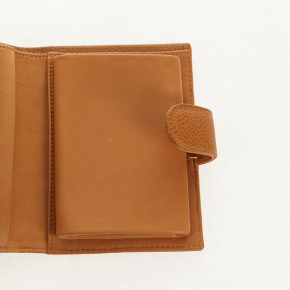 CHANEL Compact Wallet Caviar Skin Brown Gold CC Auth am9835V