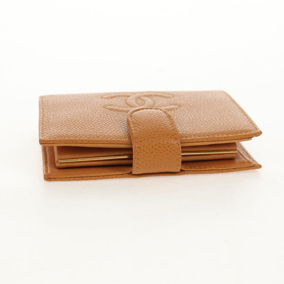 CHANEL Compact Wallet Caviar Skin Brown Gold CC Auth am9835V