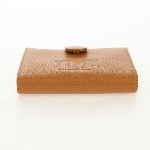 CHANEL Compact Wallet Caviar Skin Brown Gold CC Auth am9835V
