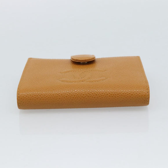 CHANEL Compact Wallet Caviar Skin Brown Gold CC Auth am9835V