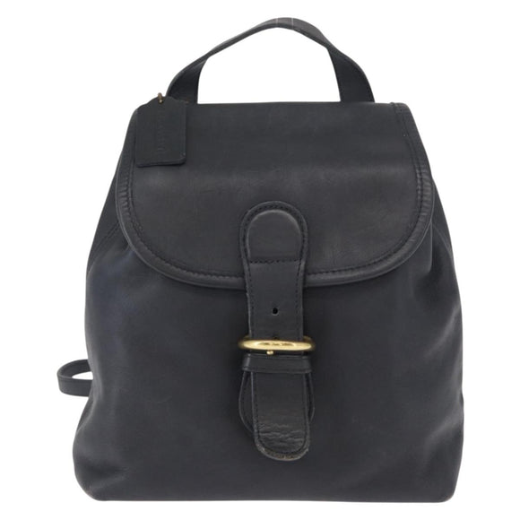Coach Backpack Leather Navy Gold Auth am9839