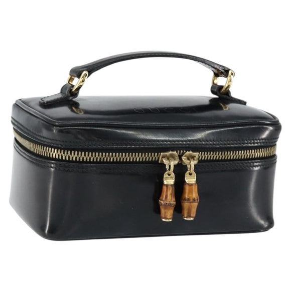 GUCCI Bamboo Vanity Hand Bag Nylon Black Gold 032 1956 0151 Auth am9840