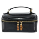 GUCCI Bamboo Vanity Hand Bag Nylon Black Gold 032 1956 0151 Auth am9840-13
