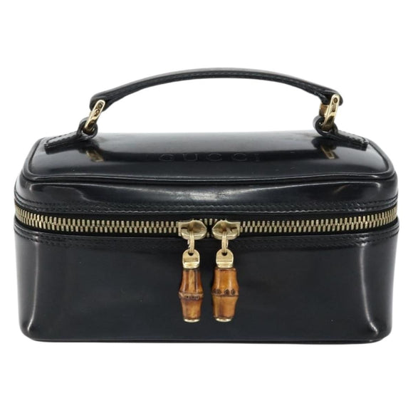 GUCCI Bamboo Vanity Hand Bag Nylon Black Gold 032 1956 0151 Auth am9840