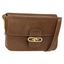 GUCCI Shoulder Bag Leather Brown Gold Auth am9842-1