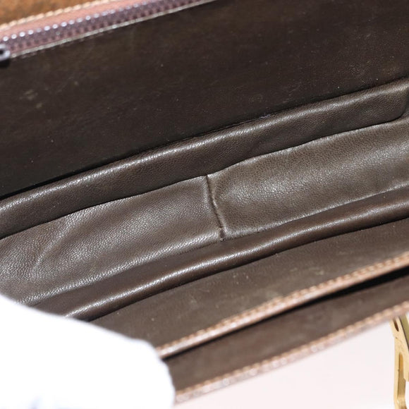 GUCCI Shoulder Bag Leather Brown Gold Auth am9842