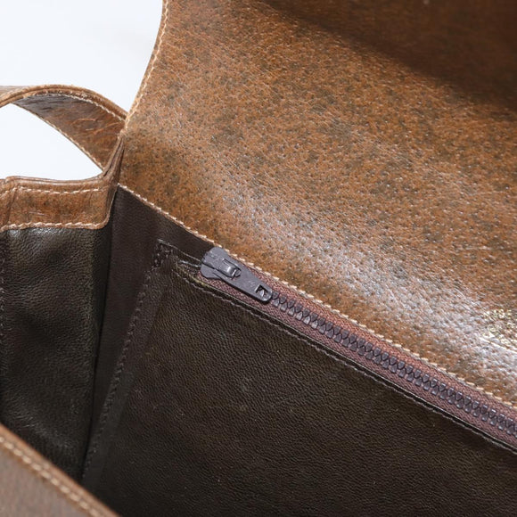 GUCCI Shoulder Bag Leather Brown Gold Auth am9842