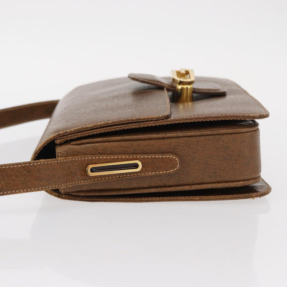 GUCCI Shoulder Bag Leather Brown Gold Auth am9842