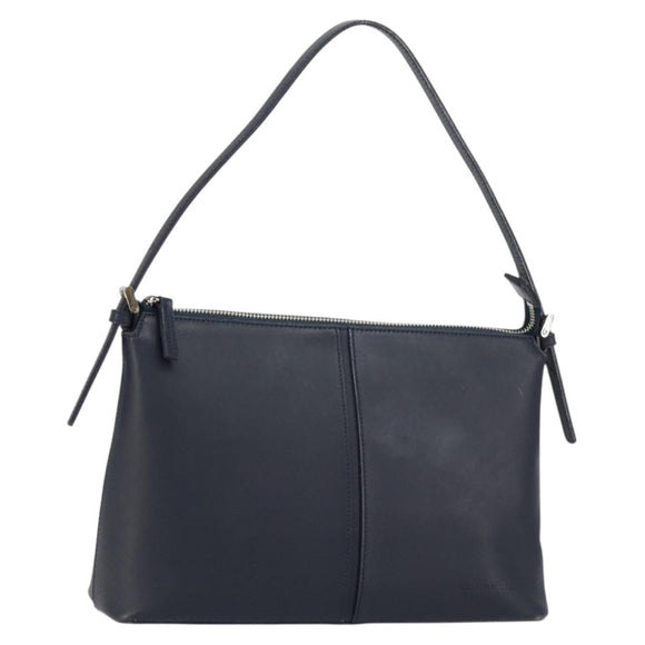 BURBERRY One Shoulder Bag Leather Navy Silver Auth am9843