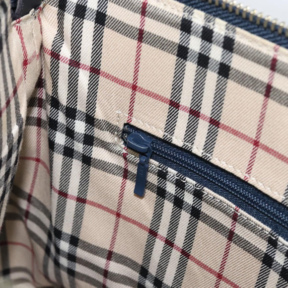 BURBERRY One Shoulder Bag Leather Navy Silver Auth am9843