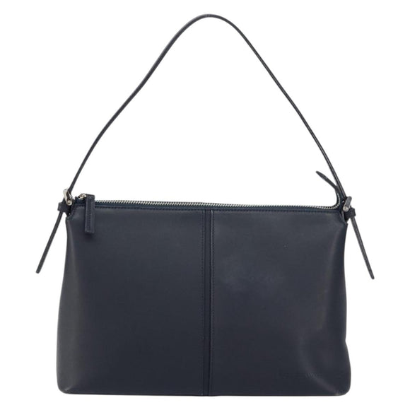 BURBERRY One Shoulder Bag Leather Navy Silver Auth am9843
