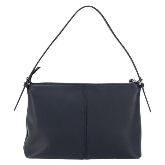 BURBERRY One Shoulder Bag Leather Navy Silver Auth am9843