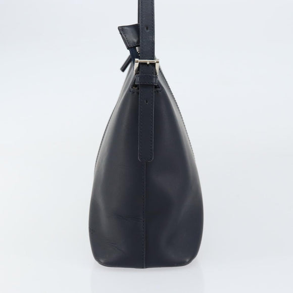 BURBERRY One Shoulder Bag Leather Navy Silver Auth am9843