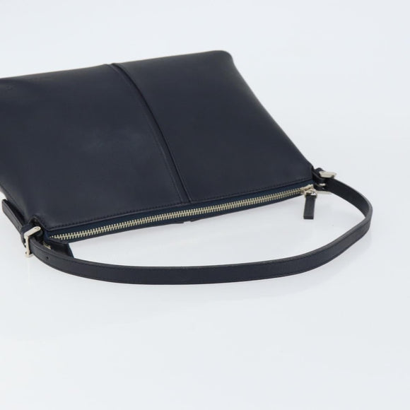 BURBERRY One Shoulder Bag Leather Navy Silver Auth am9843