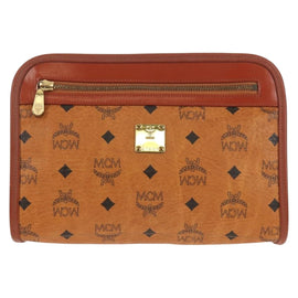 MCM Logogram Vicetos Clutch Bag PVC Leather Brown Gold Auth am9844V - 0
