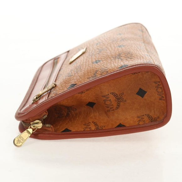 MCM Logogram Vicetos Clutch Bag PVC Leather Brown Gold Auth am9844V