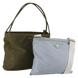 PRADA Hand Bag Nylon 2 Set Green Light Blue Auth am9845