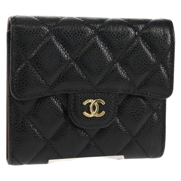 CHANEL Matelasse Compact Wallet Caviar Skin Black CC Auth am9849V