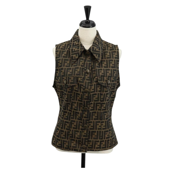 FENDI Zucca Canvas Best Jacket Black Brown Auth am9854V