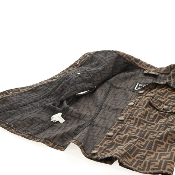 FENDI Zucca Canvas Best Jacket Black Brown Auth am9854V