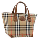 Burberrys Nova Check Hand Bag Canvas Beige Gold Auth am9855-1