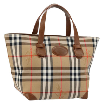 Burberrys Nova Check Hand Bag Canvas Beige Gold Auth am9855