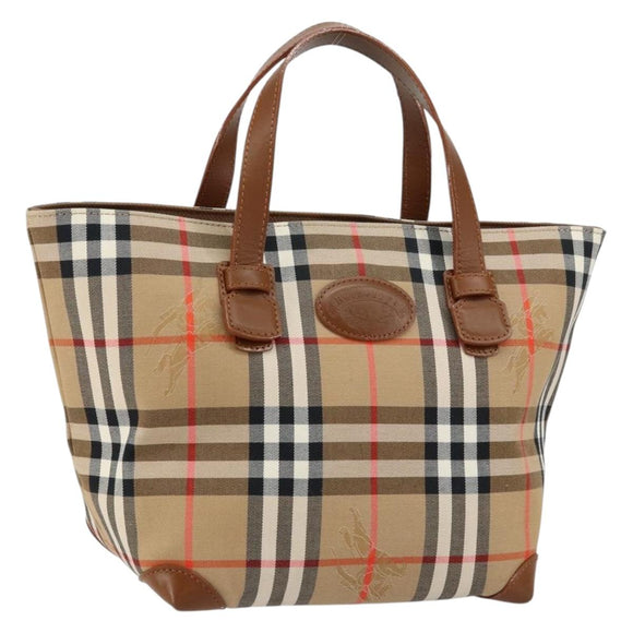 Burberrys Nova Check Hand Bag Canvas Beige Gold Auth am9855