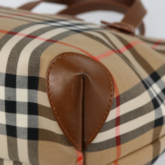 Burberrys Nova Check Hand Bag Canvas Beige Gold Auth am9855