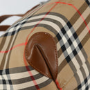 Burberrys Nova Check Hand Bag Canvas Beige Gold Auth am9855-11