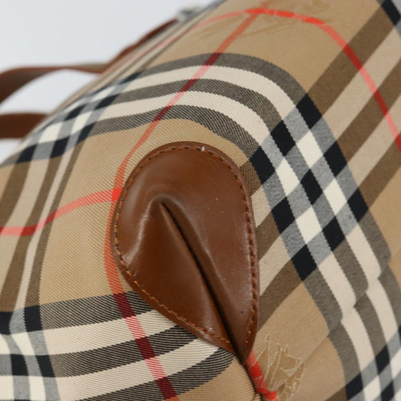 Burberrys Nova Check Hand Bag Canvas Beige Gold Auth am9855