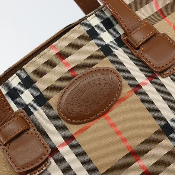 Burberrys Nova Check Hand Bag Canvas Beige Gold Auth am9855