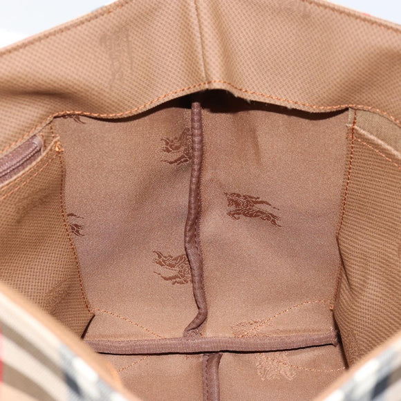 Burberrys Nova Check Hand Bag Canvas Beige Gold Auth am9855