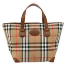 Burberrys Nova Check Hand Bag Canvas Beige Gold Auth am9855-2