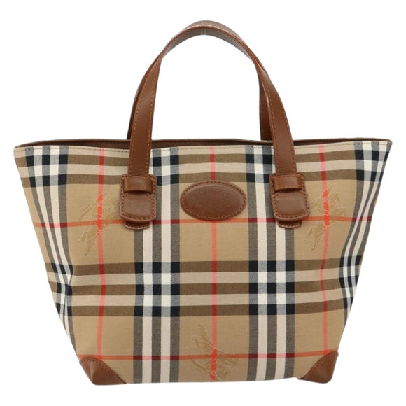 Burberrys Nova Check Hand Bag Canvas Beige Gold Auth am9855