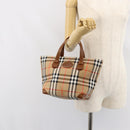 Burberrys Nova Check Hand Bag Canvas Beige Gold Auth am9855-21