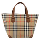 Burberrys Nova Check Hand Bag Canvas Beige Gold Auth am9855-3