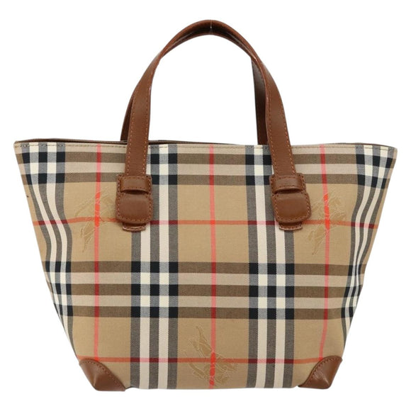 Burberrys Nova Check Hand Bag Canvas Beige Gold Auth am9855