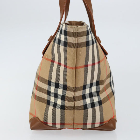 Burberrys Nova Check Hand Bag Canvas Beige Gold Auth am9855