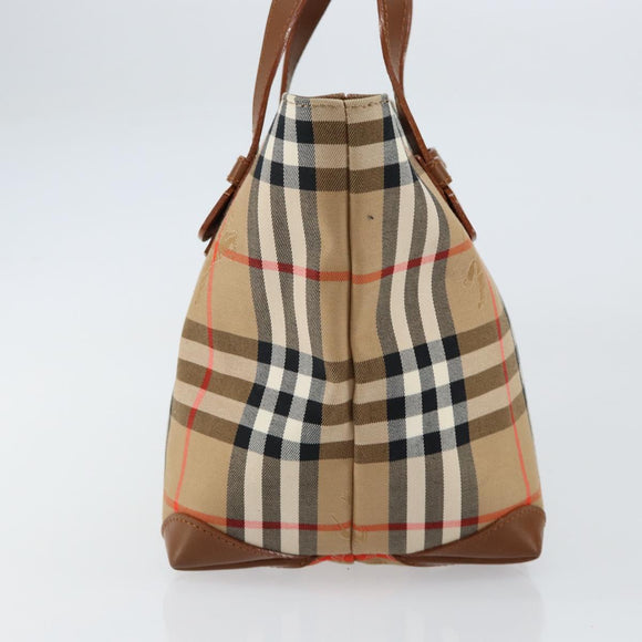 Burberrys Nova Check Hand Bag Canvas Beige Gold Auth am9855