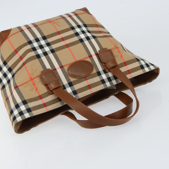 Burberrys Nova Check Hand Bag Canvas Beige Gold Auth am9855